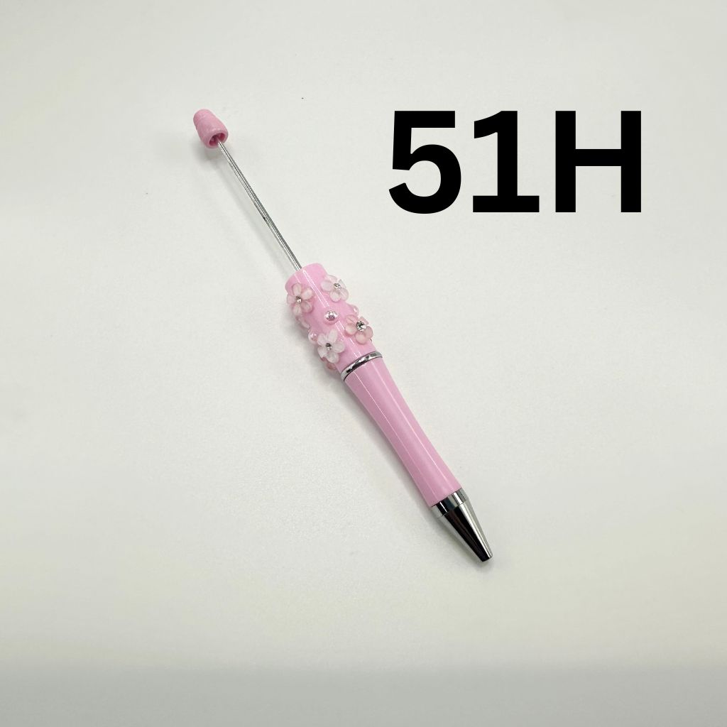 Beaded Pens in Solid Colors with Acrylic Flower and Clear Rhinestone