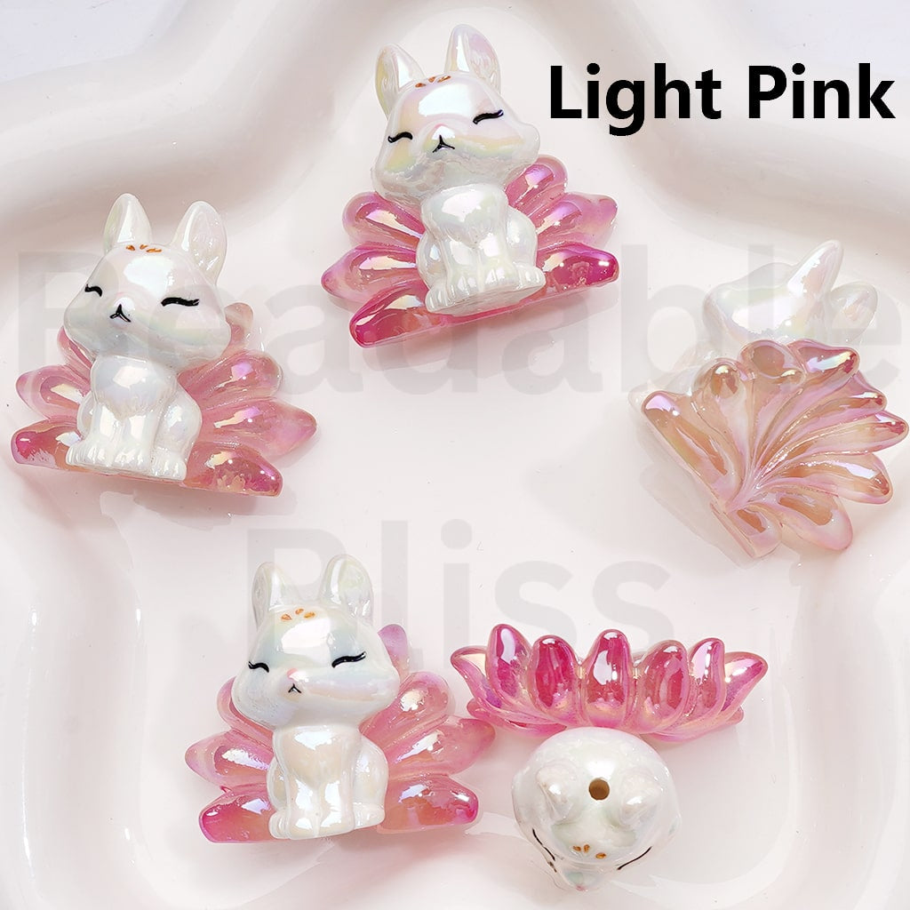 UV Coating Cute Nine-taile Fo Acrylic Beads, 35*30MM