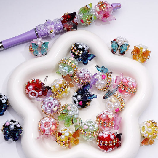 Sugar Acrylic Beads Large Butterfly AB Rhinestones Chains White Pearls Cute Hearts Multi-Color 20MM