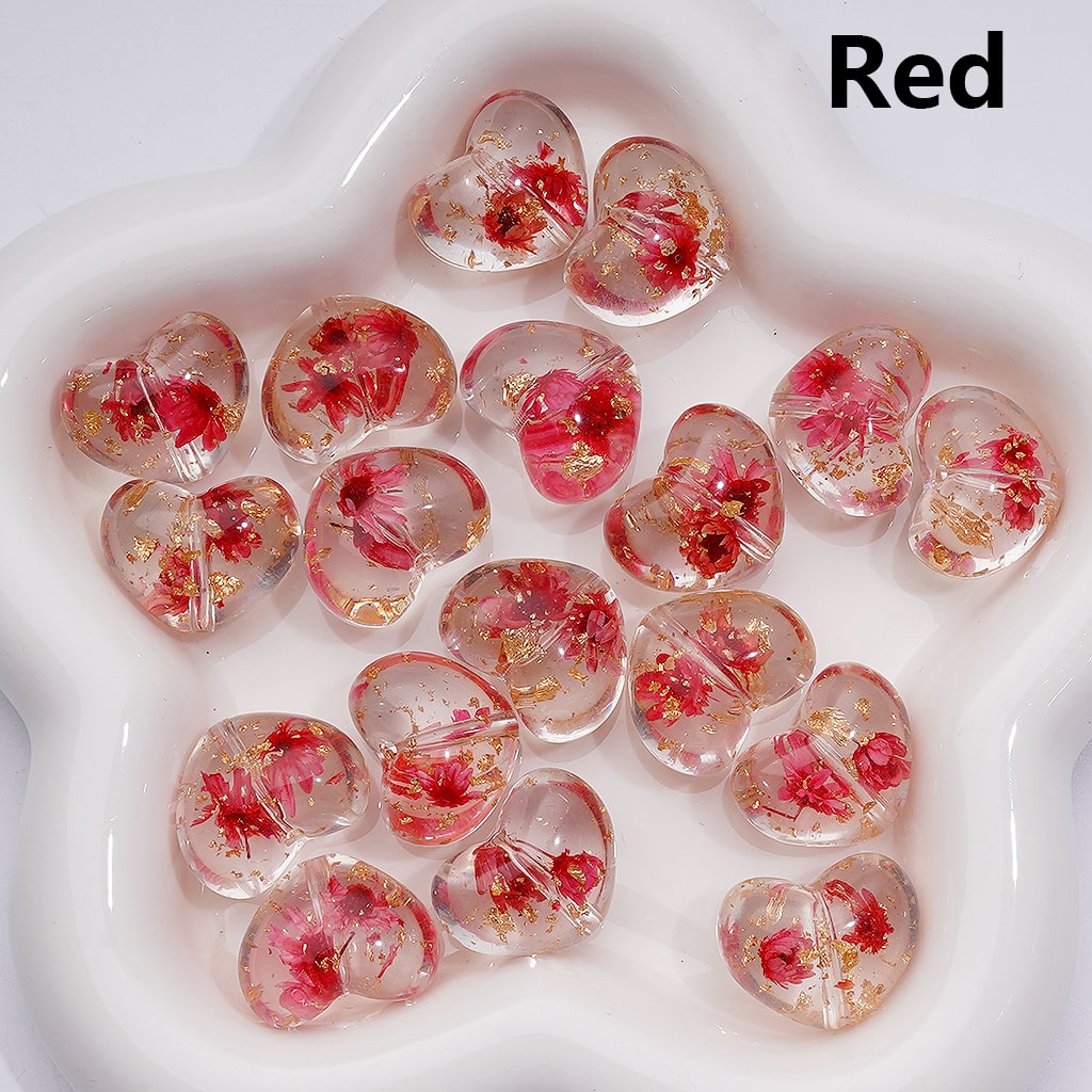 Multi-Color Dried Flowers Gold Foil Paper Inside Clear Heart Acrylic Beads, 20MM (Single Color is available for 200pcs(Whole bag))
