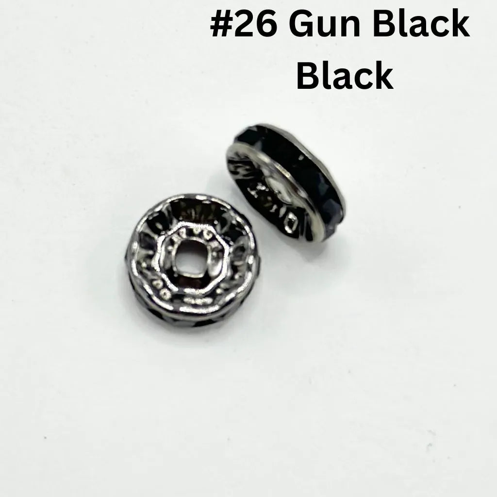 Straight Flat Round Metal Spacers with Rhinestones in Solid Colors, 10mm