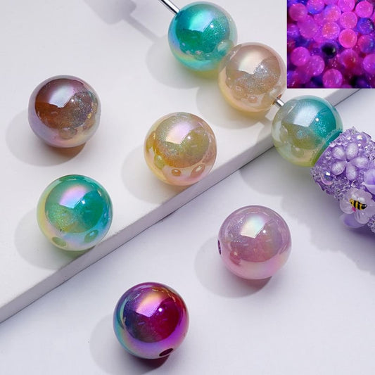 UV Coating Luminous Glossy Shiny Glitter Galaxy Round Acrylic Beads, 16MM