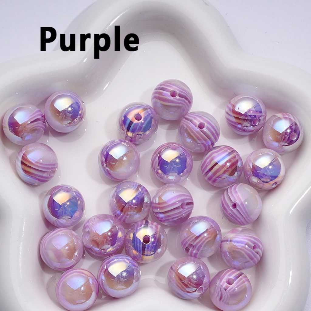 UV Coating Shiny Colorful Art Stripes Round Acrylic Beads, 16MM