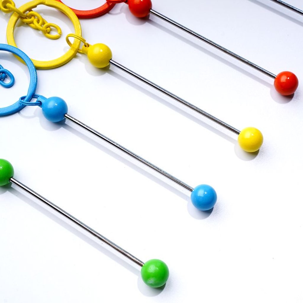 Classic Round Ball Style Beadable Metal Keychain with Bar and Lobster Clasp, Around 152MM Long (The Bottom Ball is Classic Round Ball Style)