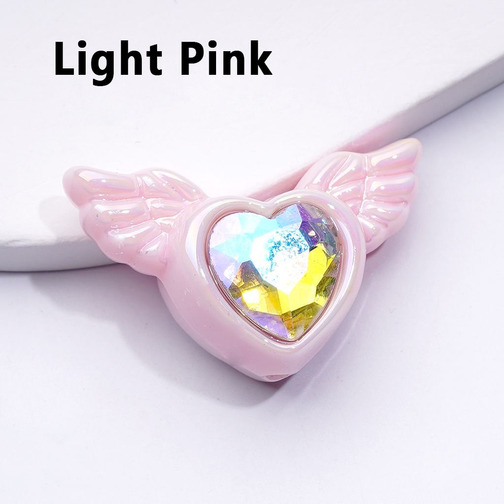 UV Coating Shiny Hearts with Angel's Wings Acrylic Beads K9 Rhinestones Inside, Around 40*26MM