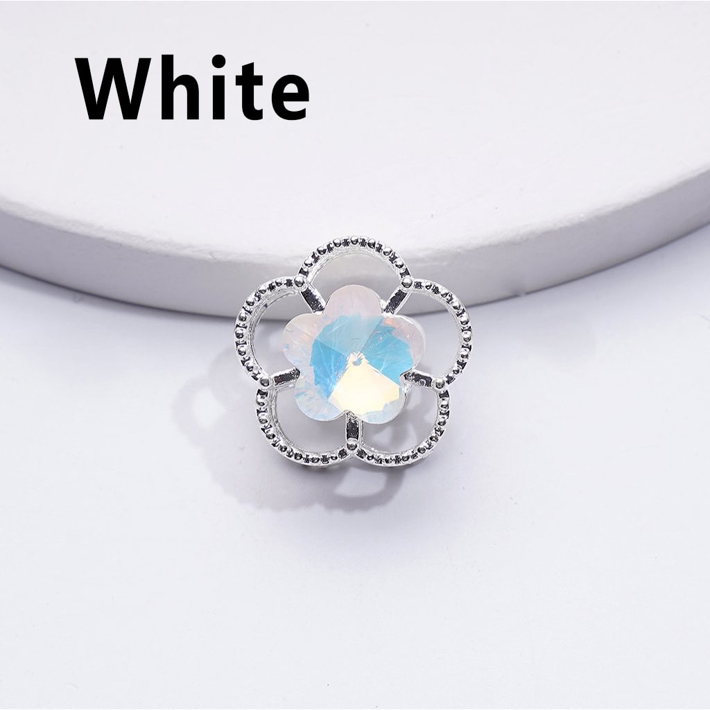 Exquisite Fancy Silver Alloy Five-Petaled Flowers Beads with Multi-Color Shiny Rhinestones, Around 17MM