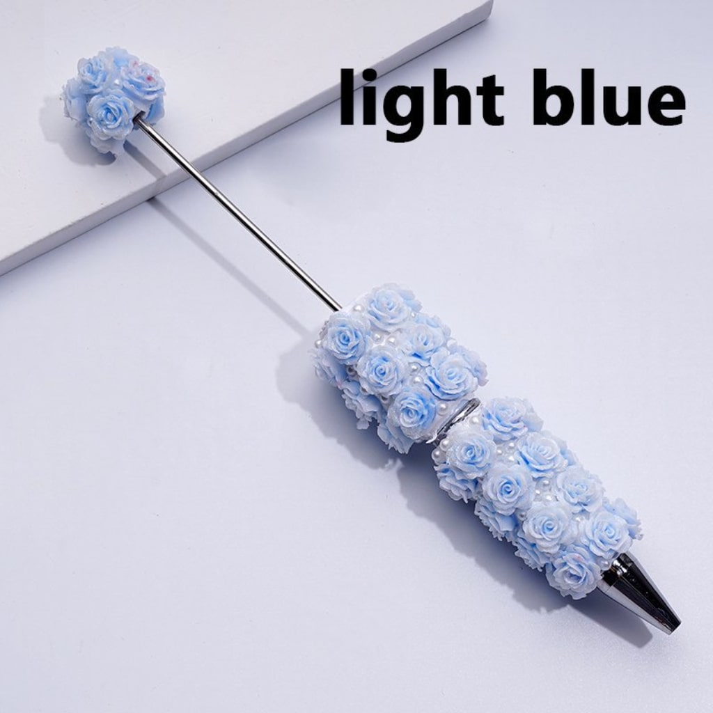 Bling Bling Beadable Clay Pen with Shiny Glitter Colorful Soft Rose Flowers AB Rhinestones White Pearls