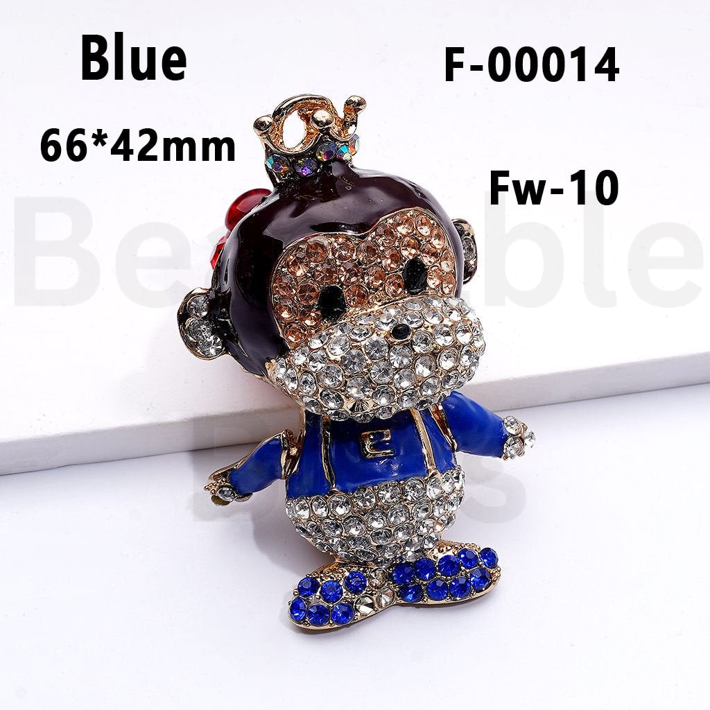 Bling Bling Fancy Gold Alloy Big Mouth Monkey Pau Fran with Shiny Rhinestones Cute Flowers Hearts Snowflakes White Pearls Round Clay Beads, Around 66*42MM