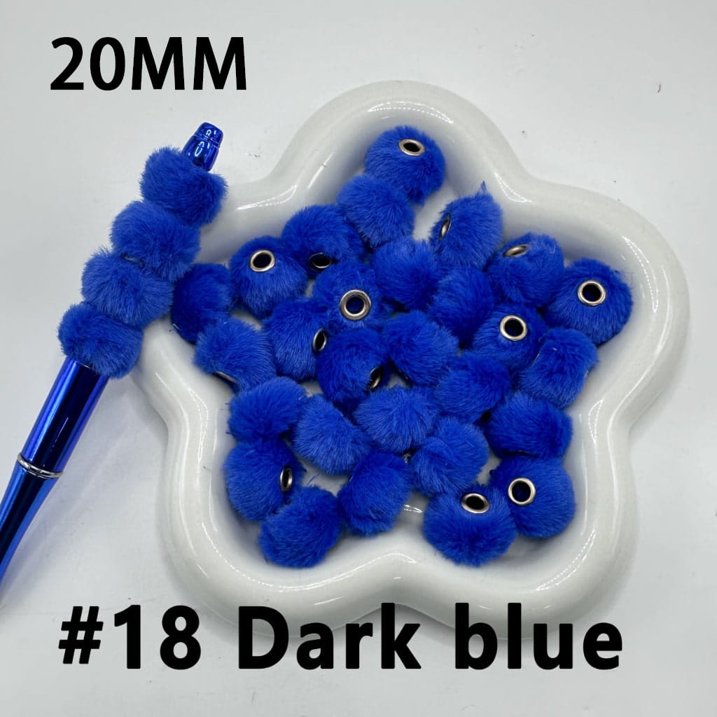 Pom Pom Fluffy Hard Beads and in Solid Colors, 20MM