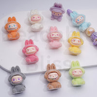Cute Flocked Fluffy Labub Po Mar Pendants Pen Topper Acrylic Beads, 38*26MM, Random Mix