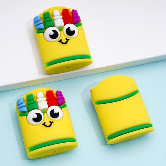 3D Cute Yellow Pen Pencil Bag Box Teacher School Silicone Focal Beads