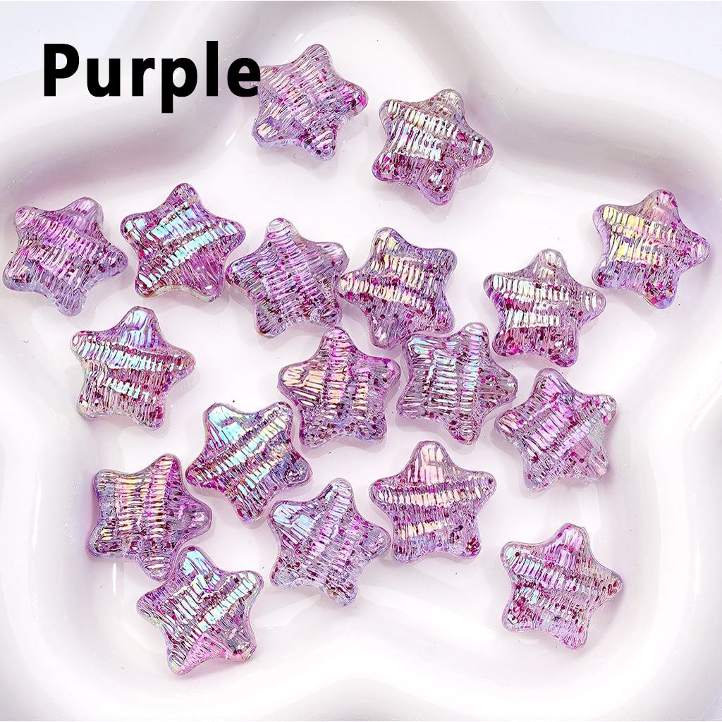 UV Coating Shiny Multi-Color Concave Stripes Five-Pointed Star Acrylic Beads, Around 19MM