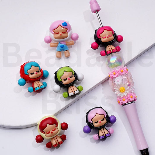 Little Cute Girl Crybab Skull Pand Series Pop Mar PVC Soft Rubber Beads, Around 25*28MM, Random Mix
