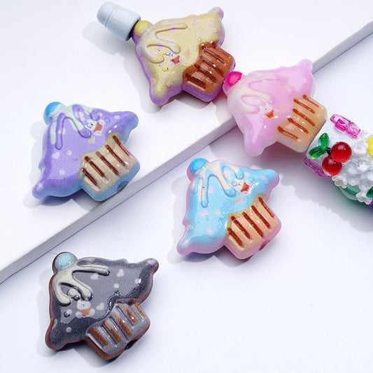 Vivid Yummy Sweet Cream Cake Acrylic Beads, Around 28*34MM, Random Mix