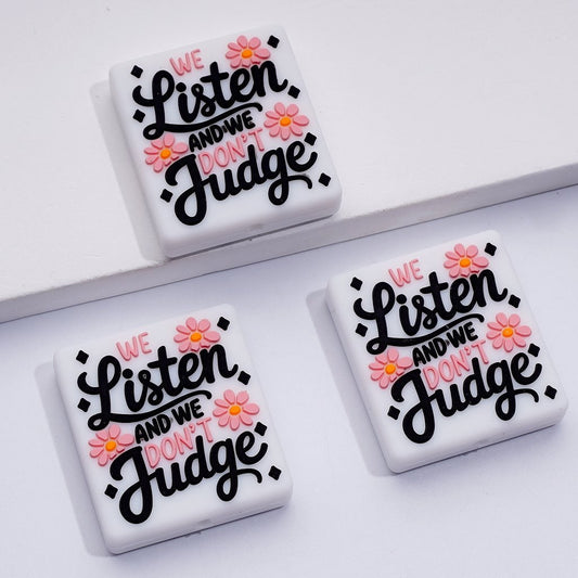 We Listen and We Don't Judge Pink Flowers Silicone Focal Beads