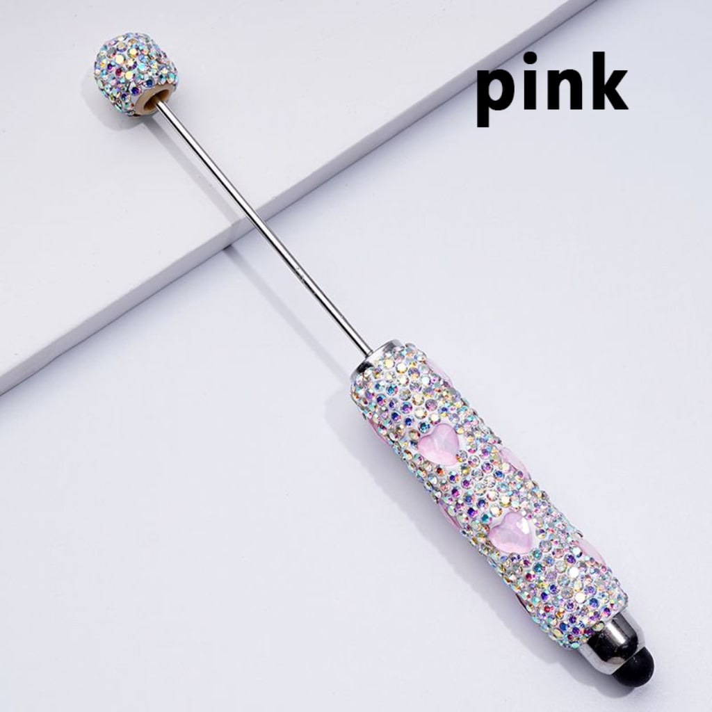 Beadable Clay Stylus Pens with Colorful Heart Rhinestones Mini AB Rhinestones Covered the Entire Pen