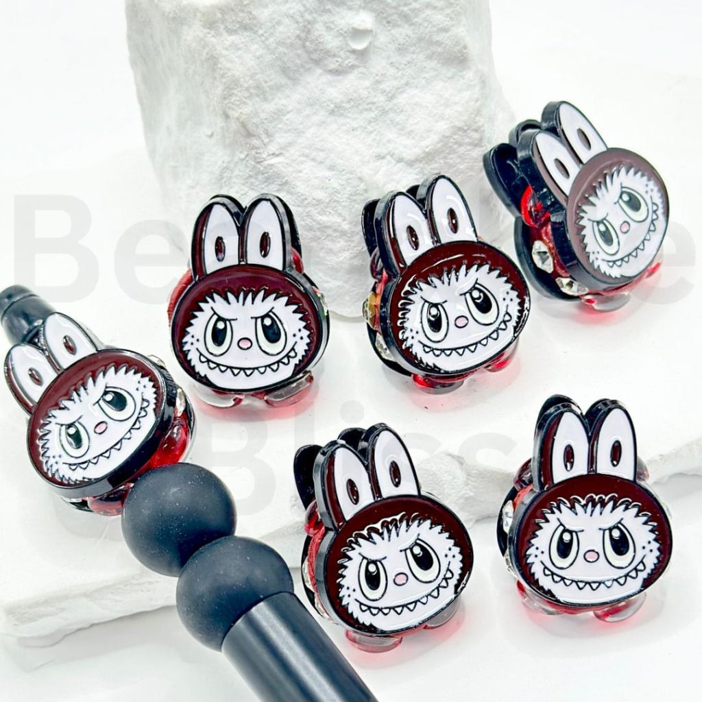 Vivid Alloy Labu Pop Mar with Clear Rhinestones Oval Pearls Clay Beads, Around 28*22MM