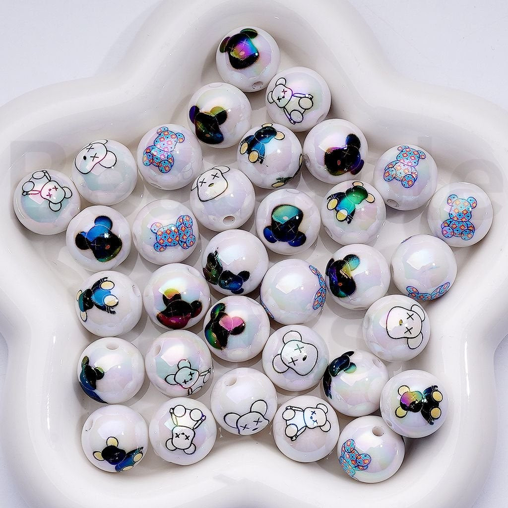 UV Coating Bearbric Series Round Acrylic Beads, 16MM