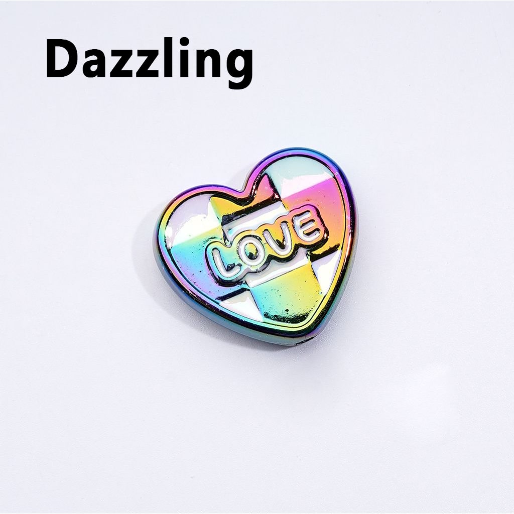 UV Coating Multi-Color Shiny Hearts with Love Acrylic Beads, Around 26*23MM