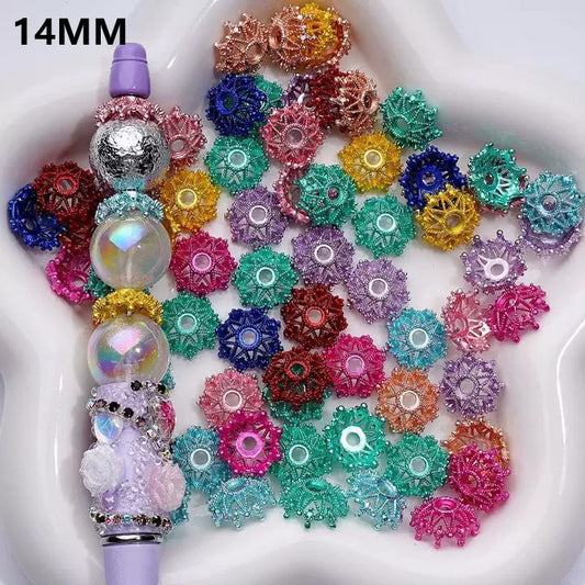 Acrylic Crown Bead Caps Cages in Solid Colors, 14MM, Random Mix