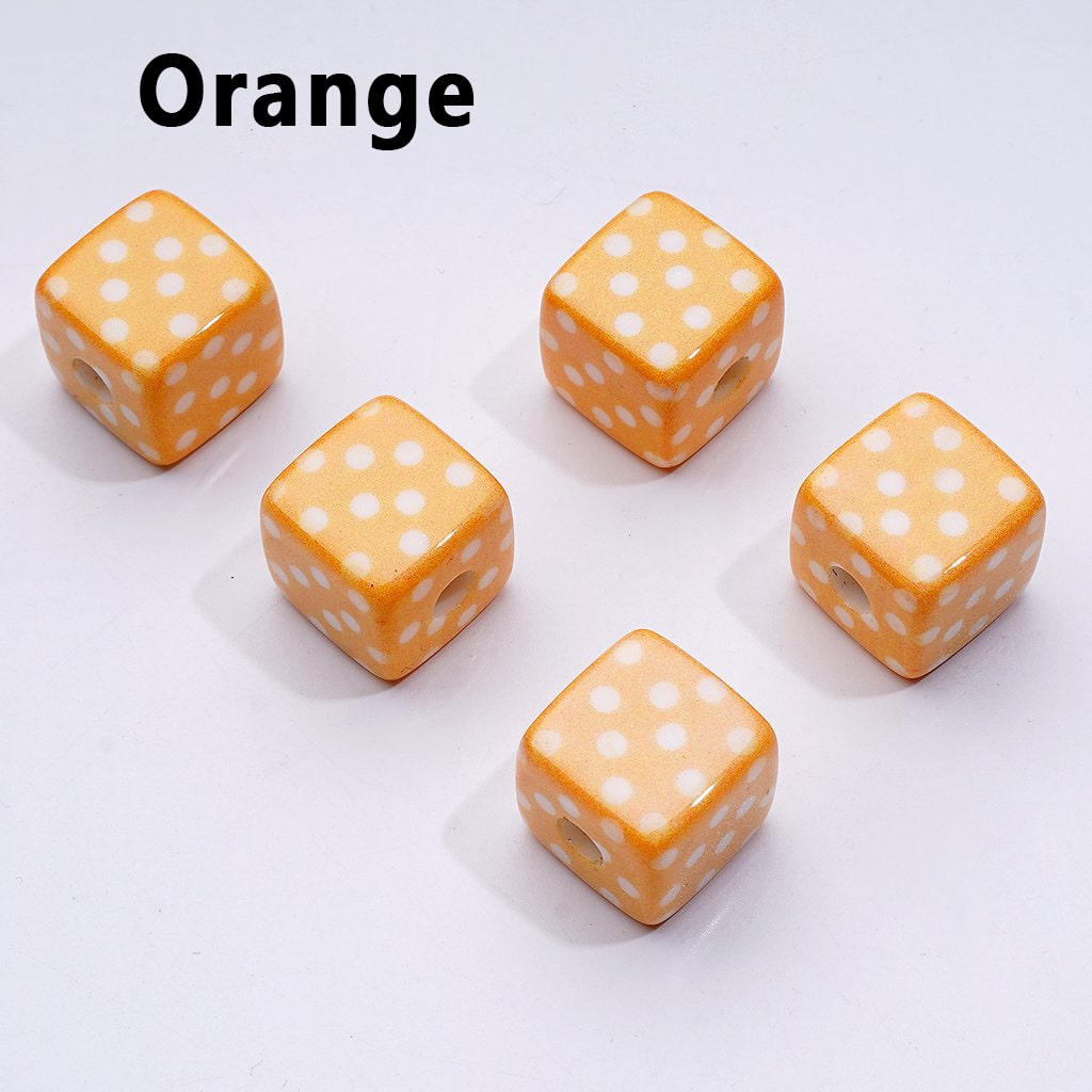 Multi-Color Cube Square Shape Acrylic Beads with Mini Round Dots, Around 14MM