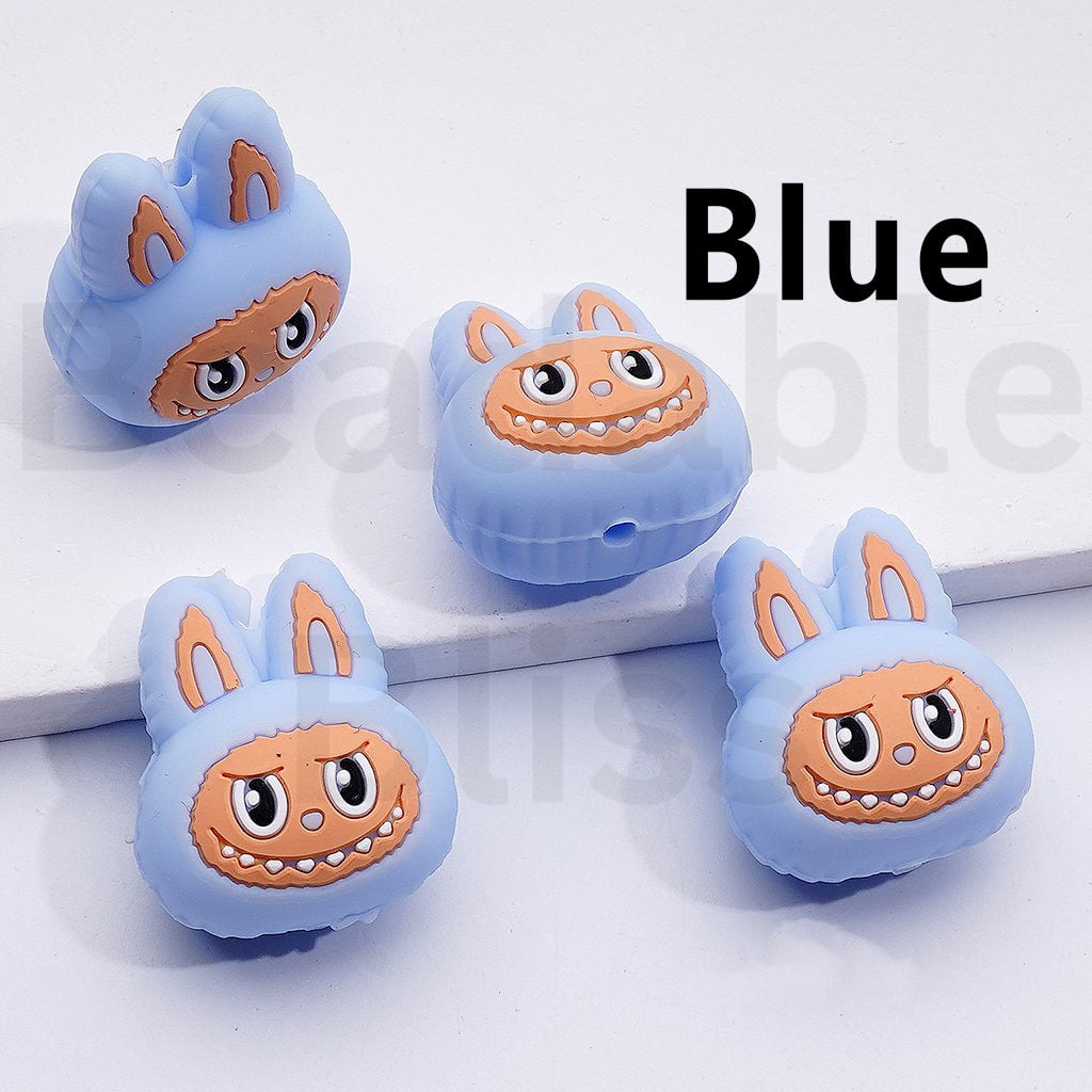 3D Multi-Color Cute Labub Monster Head Po Mar Silicone Focal Beads