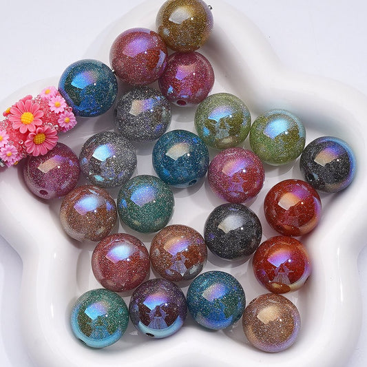 Multi-Color UV Coating Glitter Shiny Round Acrylic Beads, 20MM