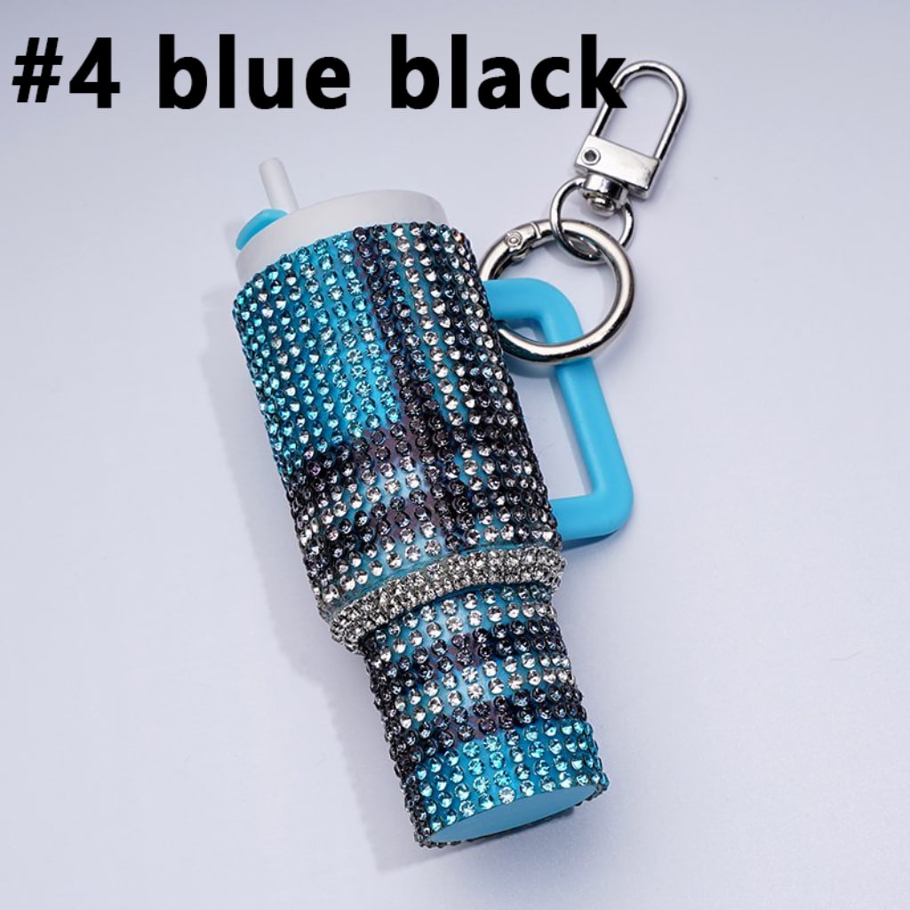 Bling Bling Colorful Rhinestones Mini Tumbler Chapstick Holder, Stanley Keychain Chapstick Holder, Size 10*5*3cm