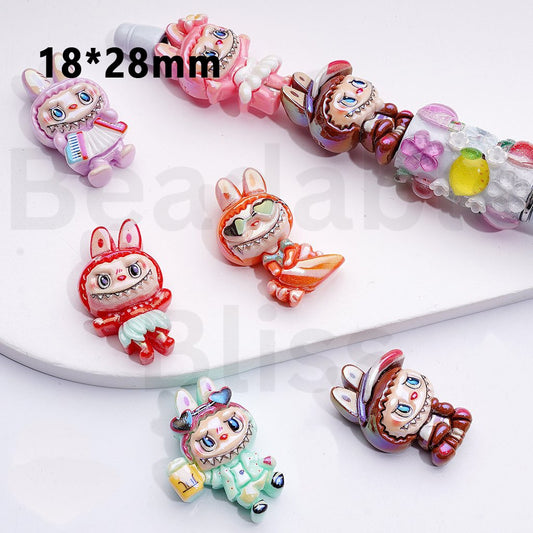 UV Coating Cute Labub Monster Pop Mar Acrylic Beads, Around 18*28MM, Random Mix