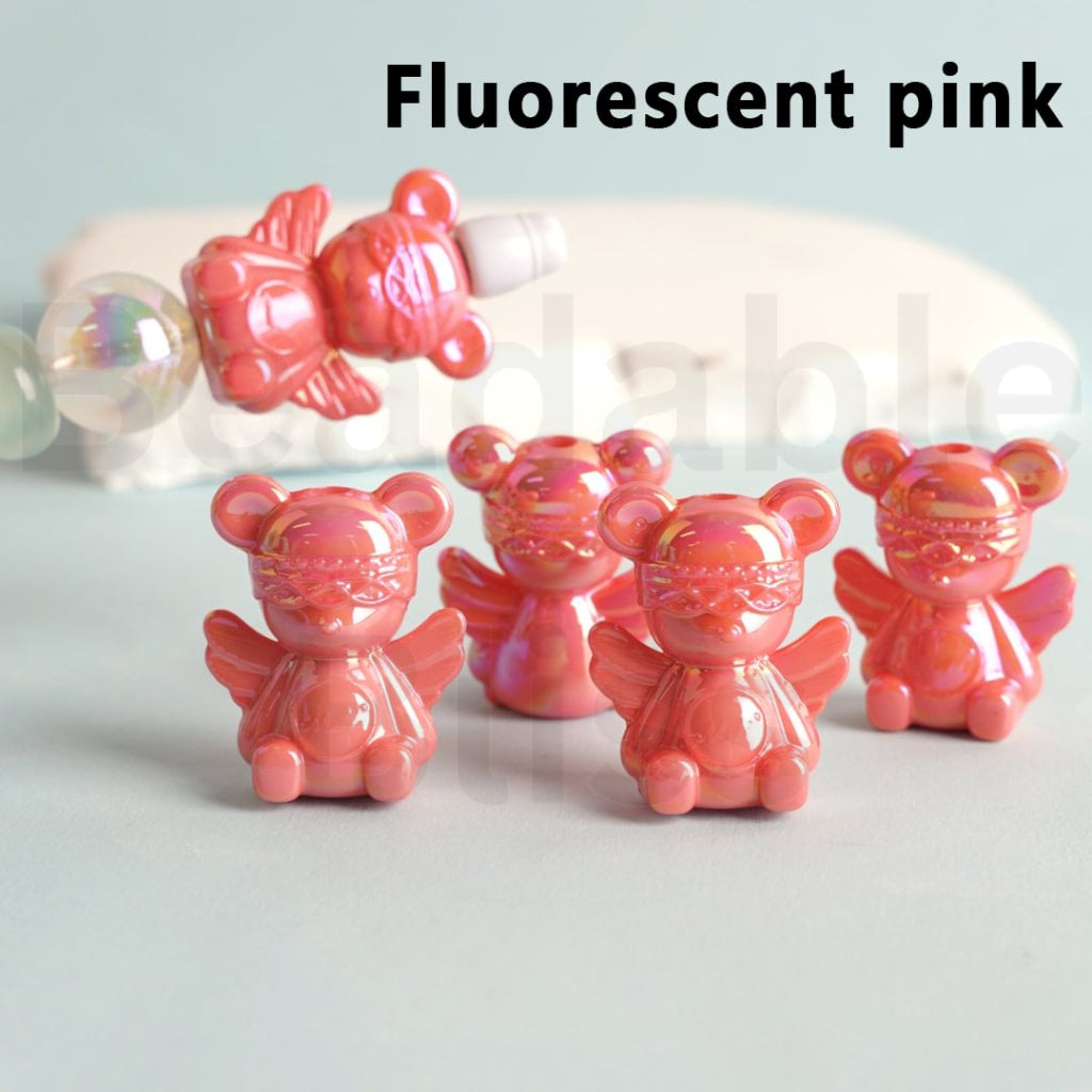 UV Coating Shiny Colorful Angel Bear Acrylic Beads, Around 30*24MM