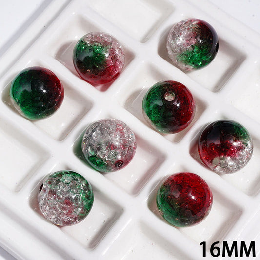 Christmas Green Red Color Clear Round Acrylic Beads Broken Inside, 16MM