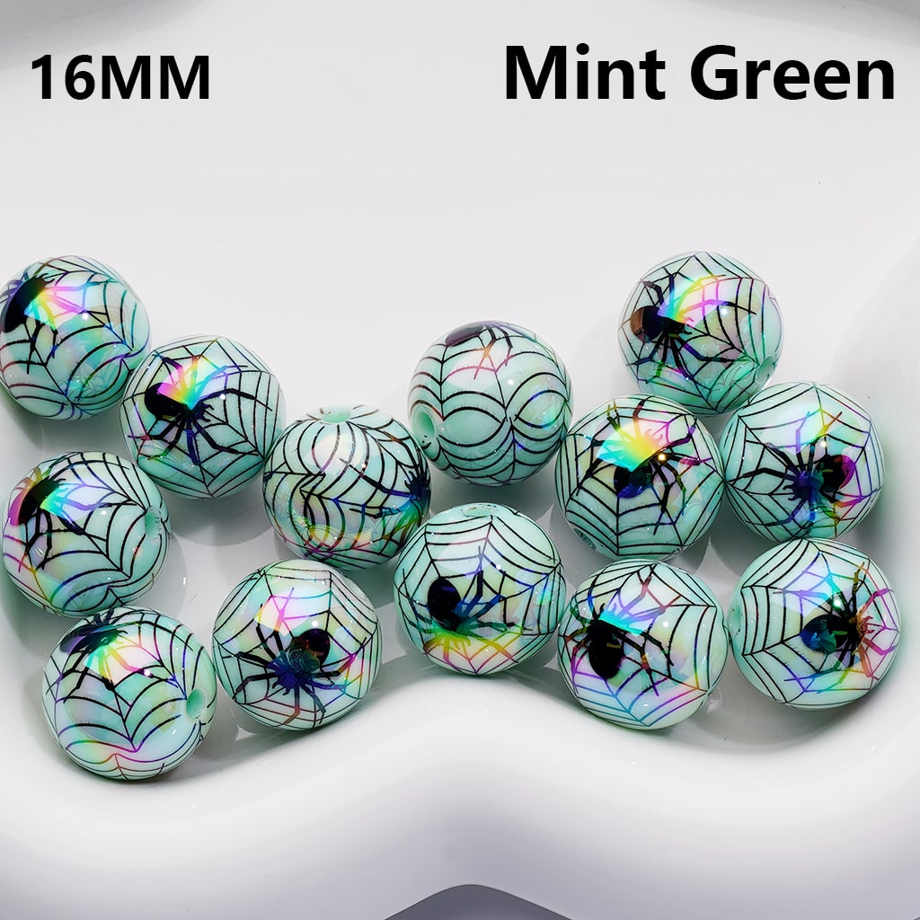 UV Coating Halloween Spider Web Round Acrylic Beads,16MM (Single Color is available for 200pcs(Whole Bag))