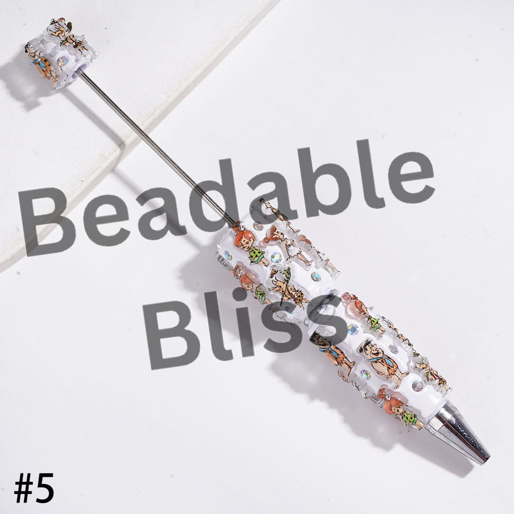 Beadable Clay Pens with Stone Age Funny Family and Neighbor, AB Rhinestones, Multi-Color