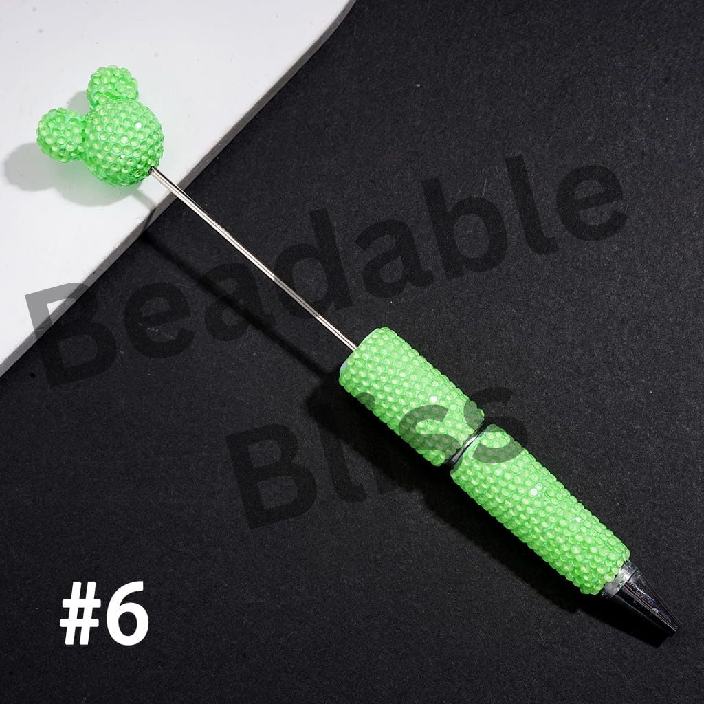 DIY Beadable Clay Pens w Mouse Head Topper, Bling Rhinestones Full Coverage the Entire Pen, Fluorescent Colors (Please Read Description)