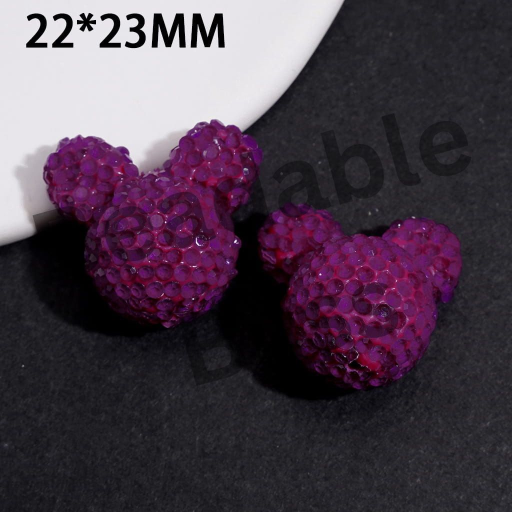 Clay Beads Mouse Head Design w Bling Rhinestones, Fluorescent Colors Around 22*23MM, Multi-Color (Please Read Description)