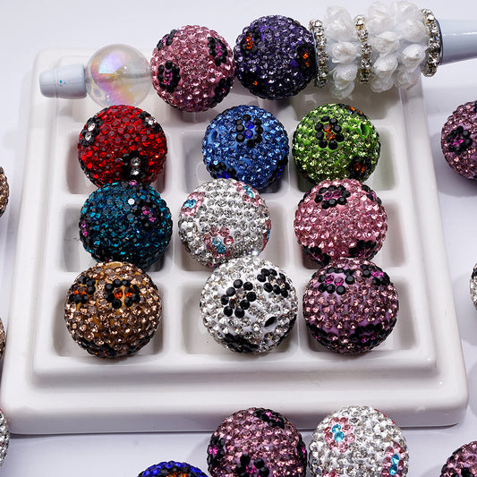Clay Beads with Rhinestones, Cheetah Jaguar Print, 20mm, Random Mix, ZY
