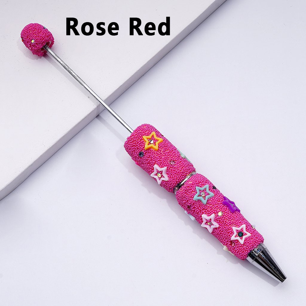Beadable Clay Pens with Cute Star Frames Colorful Shiny Rhinestones Mini Snow Balls Covered the Entire Pen