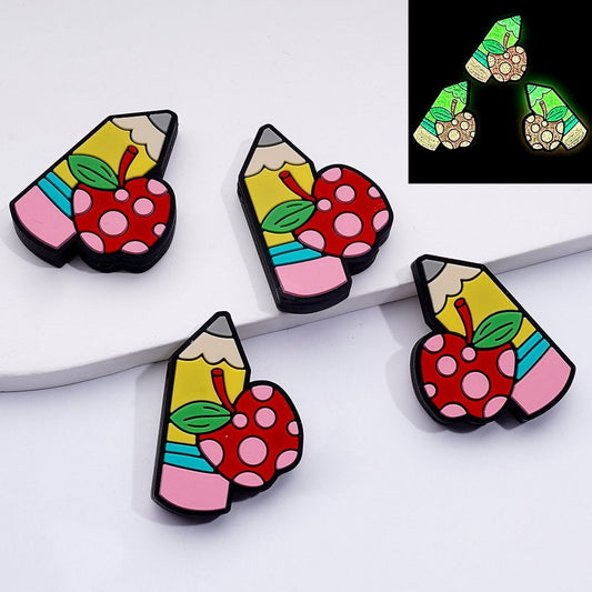 Luminous Cute Red Apples Pencils School Teacher Silicone Focal Beads