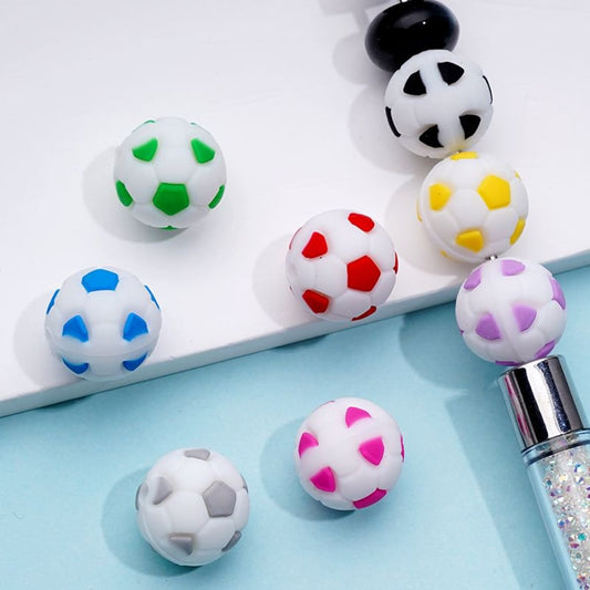 Mini Cute Colorful Soccer Football Ball Silicone Focal Beads, Random Mix