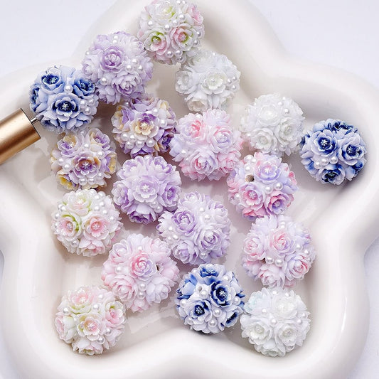 Luminous Soft Cute Glitter Flowers White Pearls Round Clay Beads, Around 20MM, Random Mix