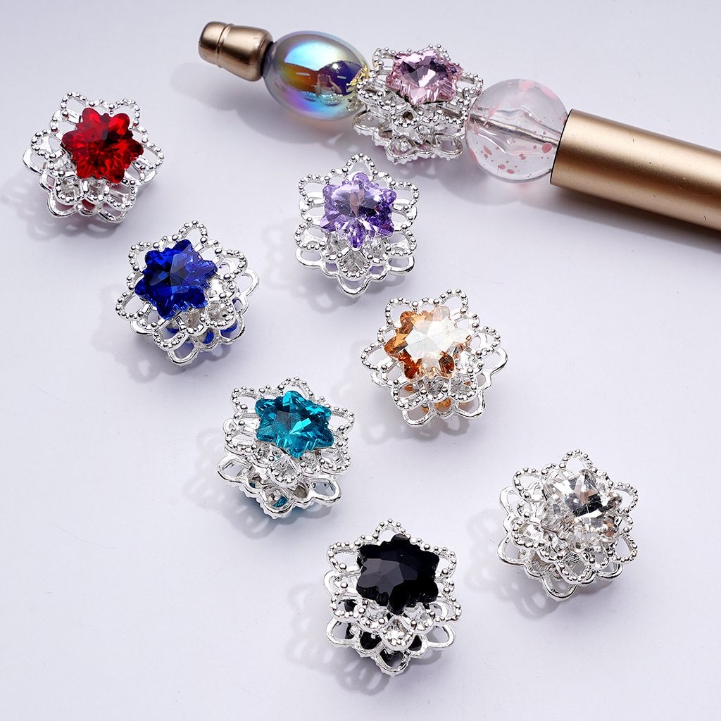 Bling Bling Fancy Silver Alloy Snowflakes Shape Beads with Multi-Color Shiny Rhinestones, Around 20MM
