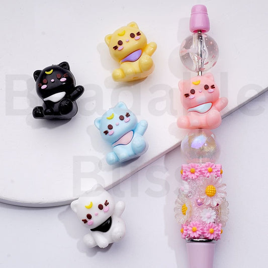 Little Cute HK Kitten Cat PVC Soft Rubber Beads, Around 23*22MM, Random Mix