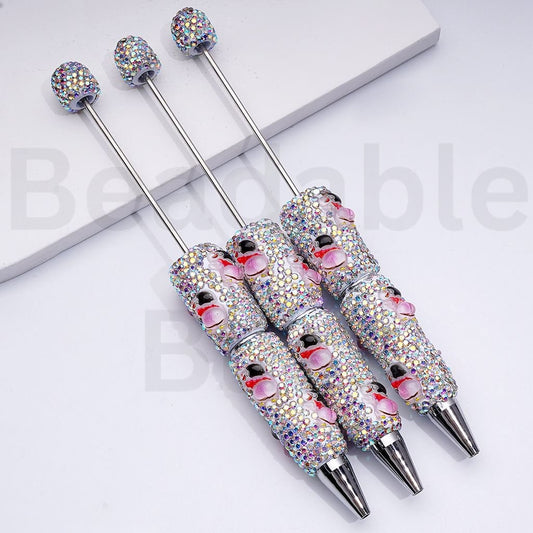 Beadable Clay Pens with Cute Crayon Shin-cha Japan Anime AB Rhinestones Covered the Entire Pen