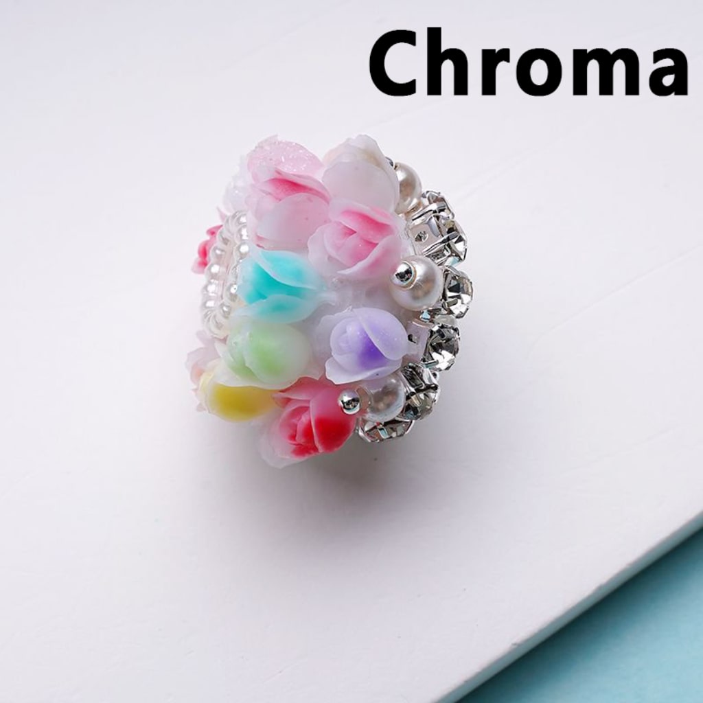 Bling Bling Cute Flowers Tulips Clear Rhinestones Chains White Pearls Round Acrylic Beads, Around 25*18MM