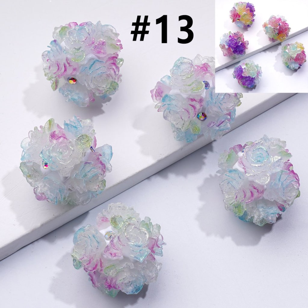 Color Changing Cute Glitter Soft Flowers AB Rhinestones Round Clay Beads, Around 24MM