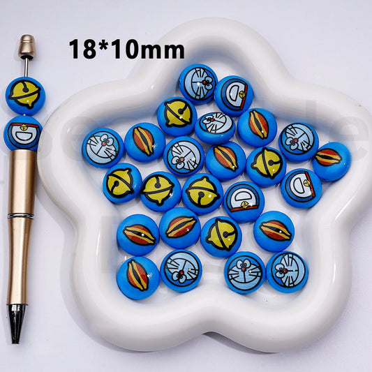 Mini Cute Japan Anime Doraemo Cartoon Round Flat Acrylic Beads, Around 18*10MM