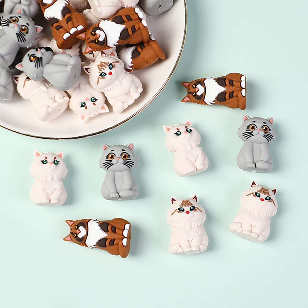 Silicone Focal Beads 3D Various Variety Cute Cat Series, Multi-Color