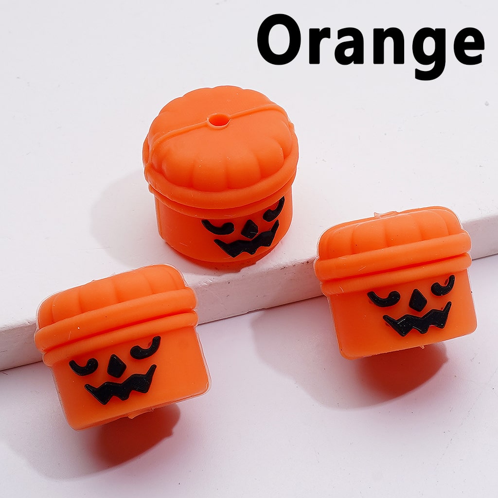 3D Ghost Face Cylindrical Pumpkin Bucket Halloween Silicone Focal Beads