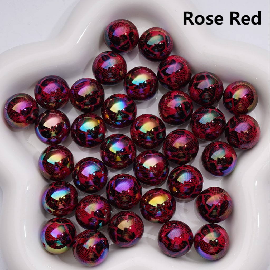 UV Coating Abstract Irreugal Black Spots Prints Round Acrylic Beads in Solid Color, 16MM