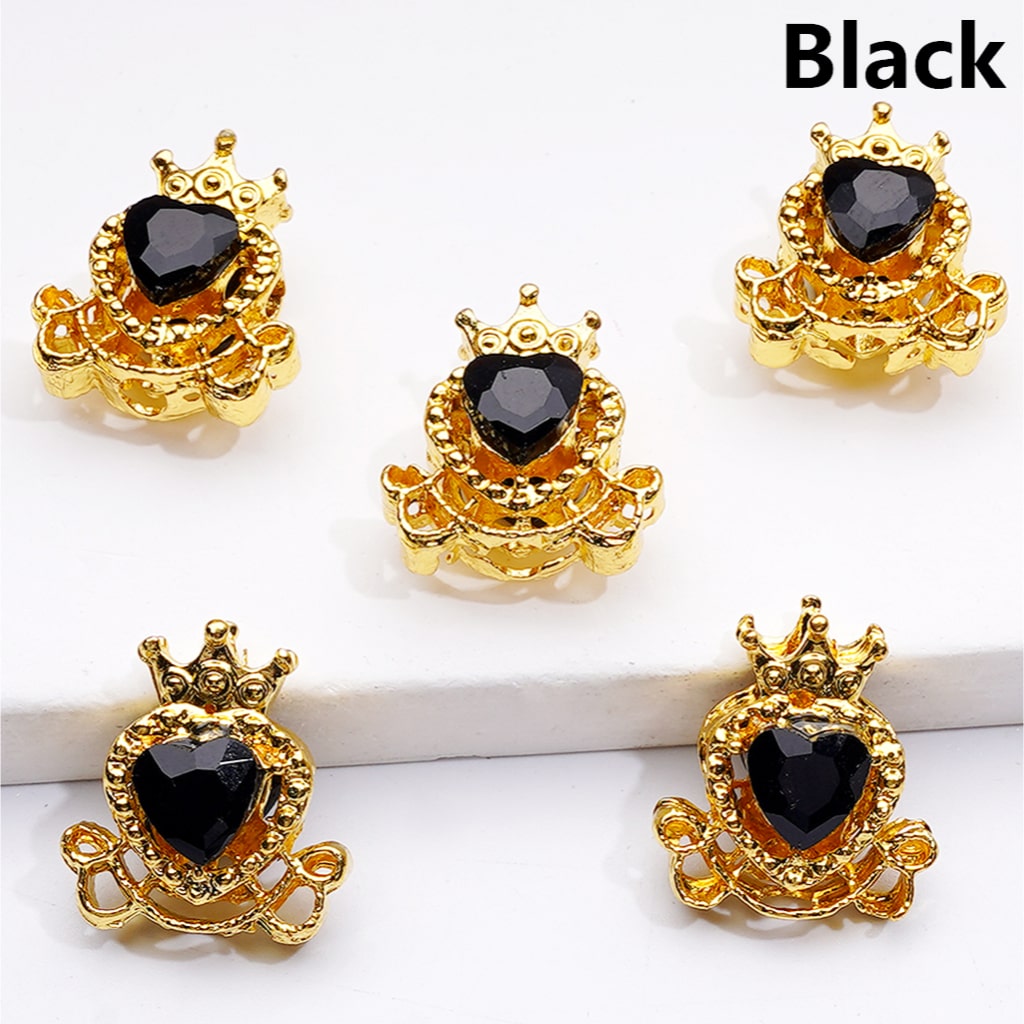 Mini Fancy Gold Alloy Heart with Crown Beads with Shiny Hearts Rhinestones, 14*16MM